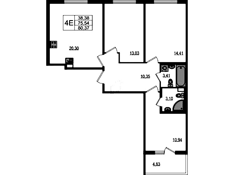 3-комнатная квартира 75.54 м², 1/4 эт., ЖК «Любоград в Стрельне»